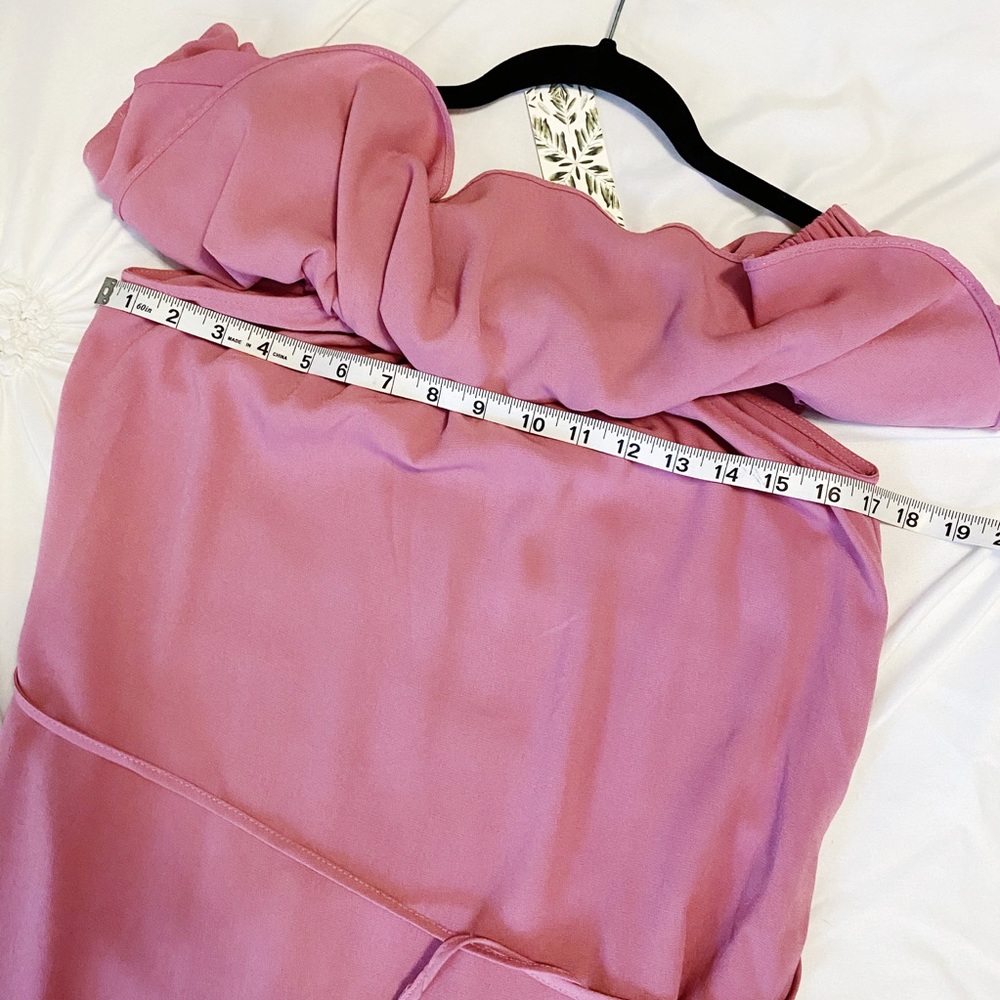 ONE LEFT Off Shoulder Ruffle Maxi Dress Pink Small - Picture 6 of 7